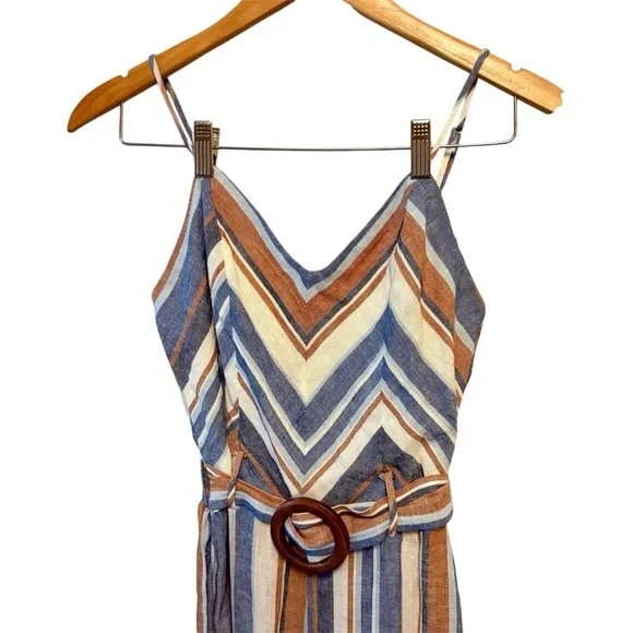 Monteau Multicolor Linen Jumpsuit Halter w/ Belt Wide Leg Crop Size Extra Small - Picture 2 of 12